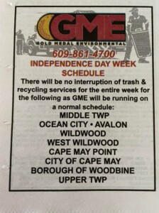 Trash & Recycling Schedule - Week of July 4th-8th - Middle Township